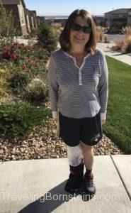 Sandy Bornstein Wearing Orthopedic Boot
